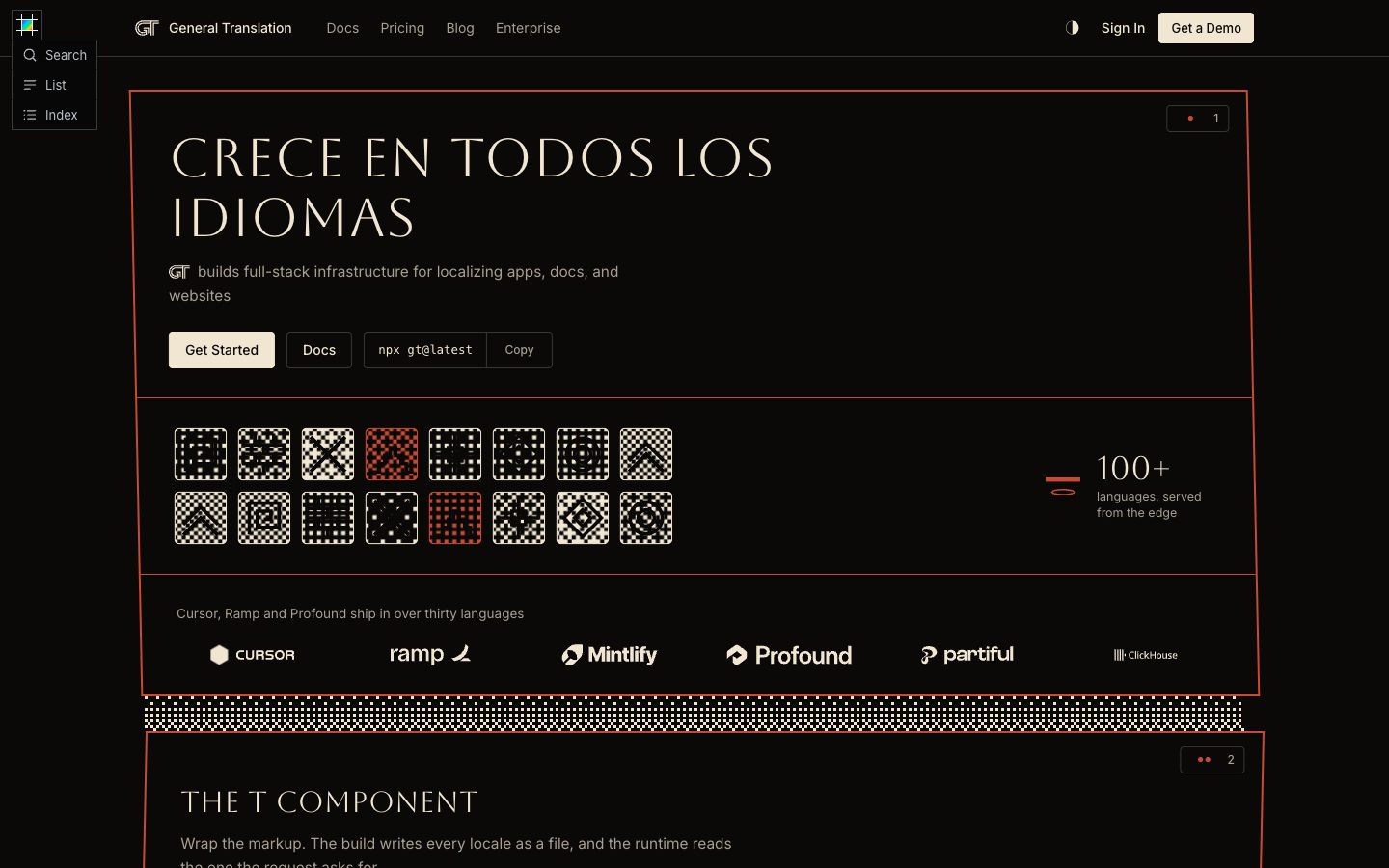 Screenfold Codex, the first fold in the dark theme at 1440 pixels wide