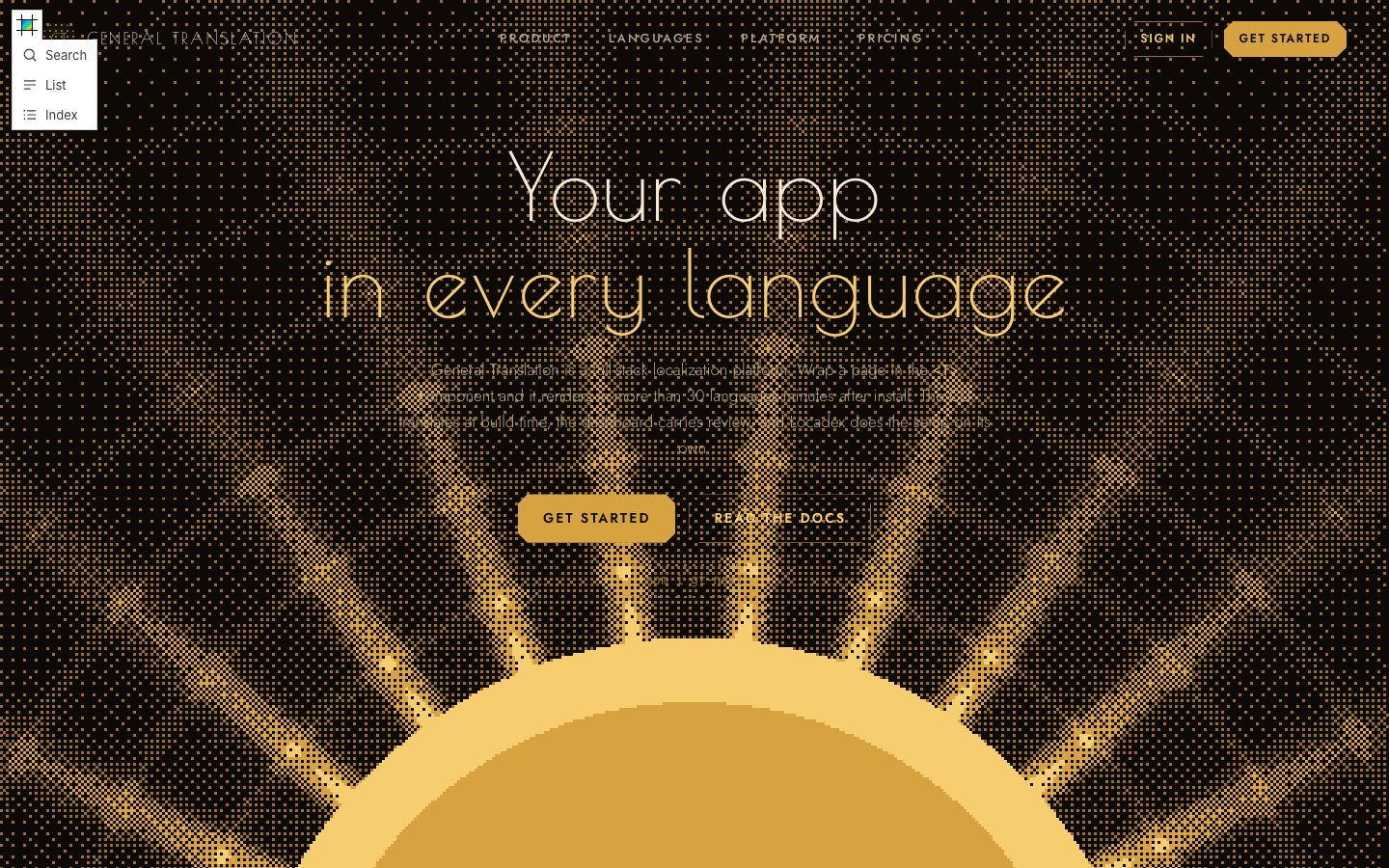 Dithered Sunrise, the first fold in the light theme at 1440 pixels wide