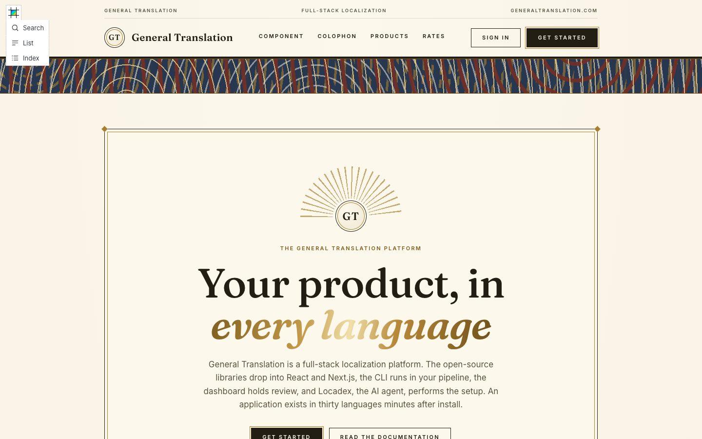 Gilded Ledger, the first fold in the light theme at 1440 pixels wide